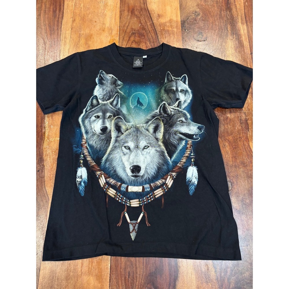 Amerinkas wolf pack graphic tee black cotton nature shirt size small mens